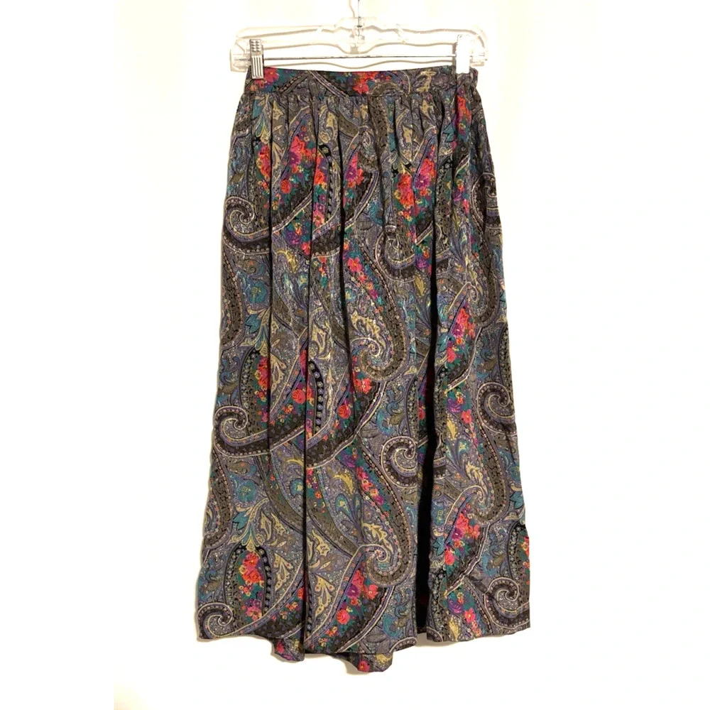 Vtg Victoria Ashley Skirt 6 Long Aline Midi Floral Paisley Print Pockets